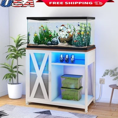 Soporte de acuario de metal de alta resistencia con tomas de corriente de luz LED y gabinete de almacenamiento nuevo Foto 1 de 4