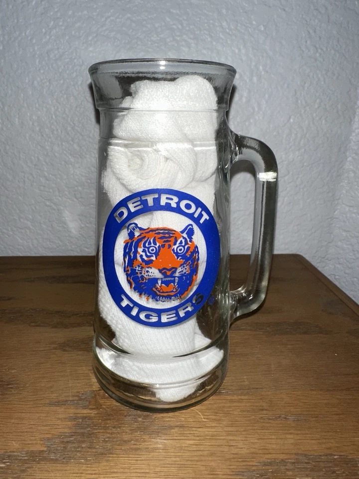 Taza vintage años 70 Detroit Tigers Stein Glass cerveza Pilsner NUEVA 7" NUEVA Foto 1 de 1