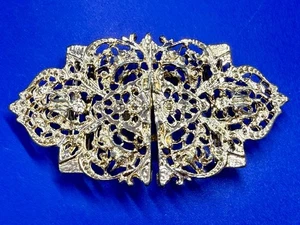 Victorian Style Filigree Interlocking Two Piece Vintage Gold Tone Belt Buckle - Picture 1 of 23