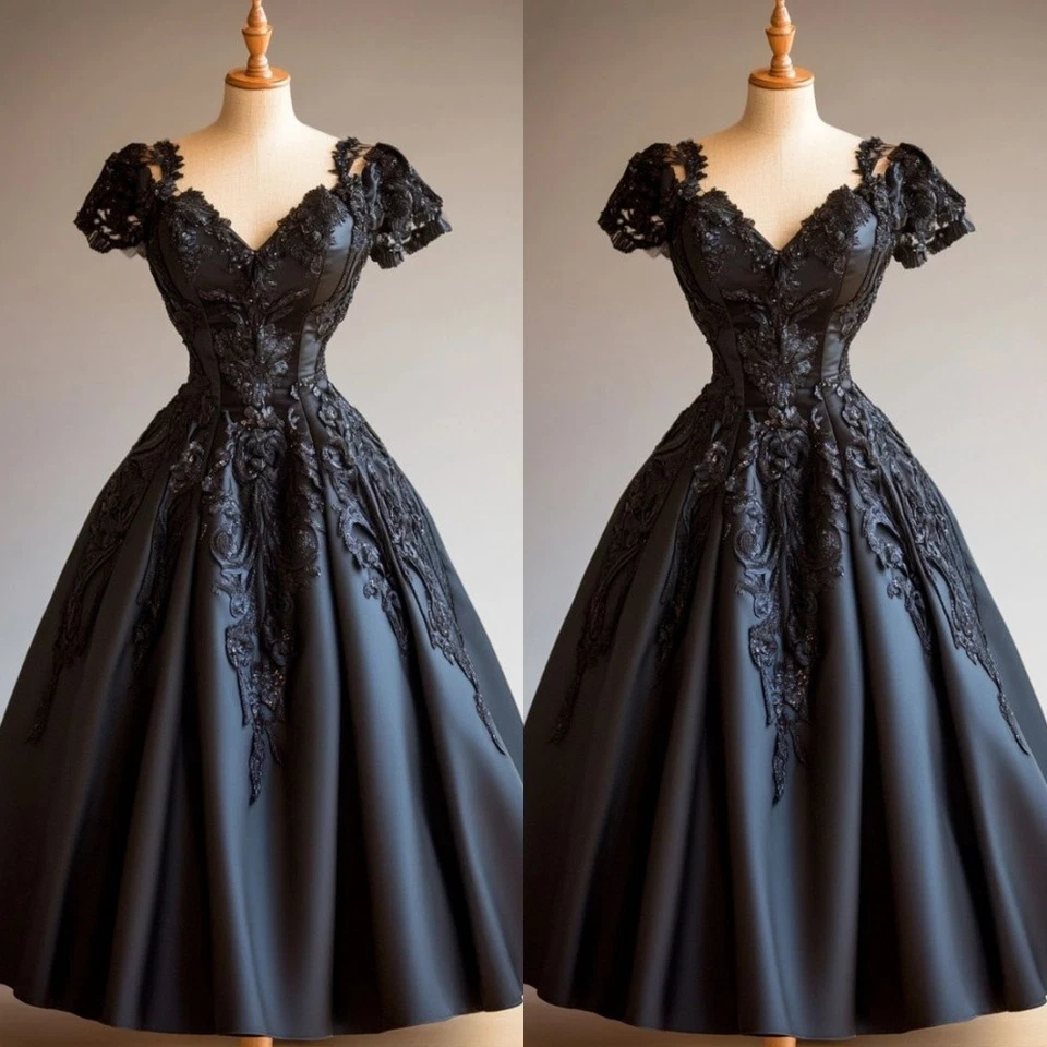 Готические свадебные платья короткие рукава кружева аппликации линия Custom свадебные платья - Изображение 1 из 4