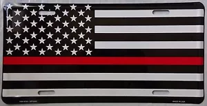MADE IN USA - THIN RED LINE LICENSE PLATE - FIREMAN SUPPORT CAR TAG - MEMORIAL - Picture 1 of 2
