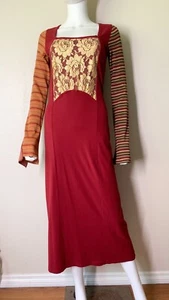 Save The Queen Midi Dress Women's L Burgundy Gold Renaissance Faire Long Sleeve - Picture 1 of 12