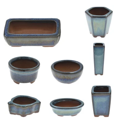 Mini Chinese Bonsai Flower Pot Oval Glazed Planter Home Garden Baskets Decor