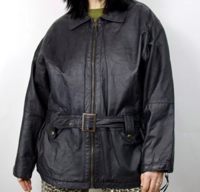 Vintage black leather motorcycle jacket medium unisex s m Zip Up - Image 1 of 4