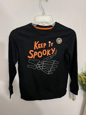 Cat & Jack S 6/7 Black Keep It Spooky Skeleton Glow In Dark T Shirt NWT - Image 1 of 4