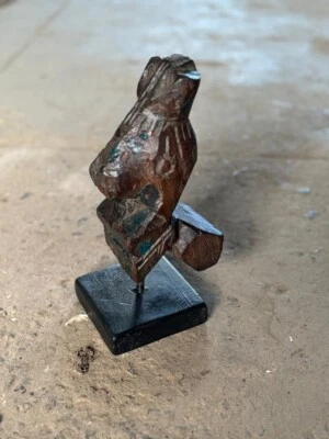 Antigua estatuilla arquitectónica de madera con cabeza de caballo busto original tallada a mano Foto 1 de 4