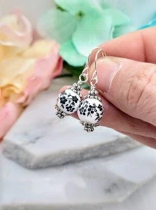 Black Flower Dangle Earrings, Gift For Her, Dainty Earrings, Daisy Jewelry Rose - Picture 1 of 10