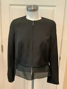 Akris Navy Black Cropped Jacket W/ Black Ruffle Trim Size 8 (US) 40 (FR) NWT! - Picture 1 of 11