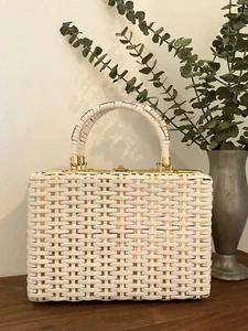 1950s Stylecraft Miami White Wicker Handbag, Vintage 50s Purse, Rockabilly GoGo - Picture 1 of 9