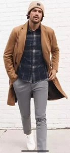 EXPRESS $298 CAMEL DOUBLE BREASTED WATER RESISTANT WOOL BLEND TOPCOAT SZ Small - Picture 1 of 7