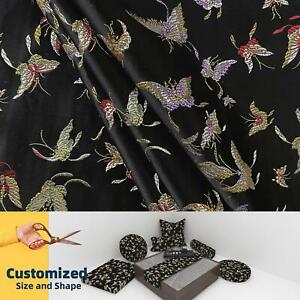 Bm101*Fabric/Cushion Cover/Runner*Red Butterfly Black Faux Silk Kimono Brocade