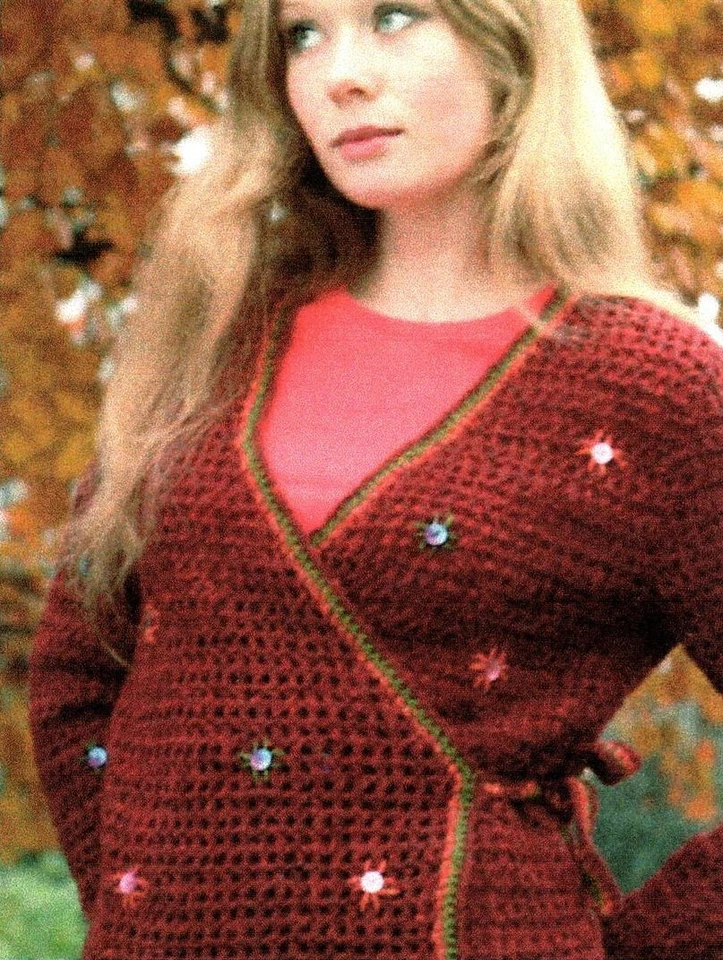 0521 Crochet Womens Crossover Cardigan 86-119cm DK - Vintage Pattern Copy - Image 1 of 1