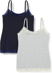 Iris & Lilly Women's Cotton Camisole, Pack of 2, Grey Heather/Navy, 12 UK