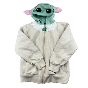 Star Wars Yoda Hoodie Youth Medium Beige Cotton Mandalorian Pockets Full Zip - Picture 1 of 10