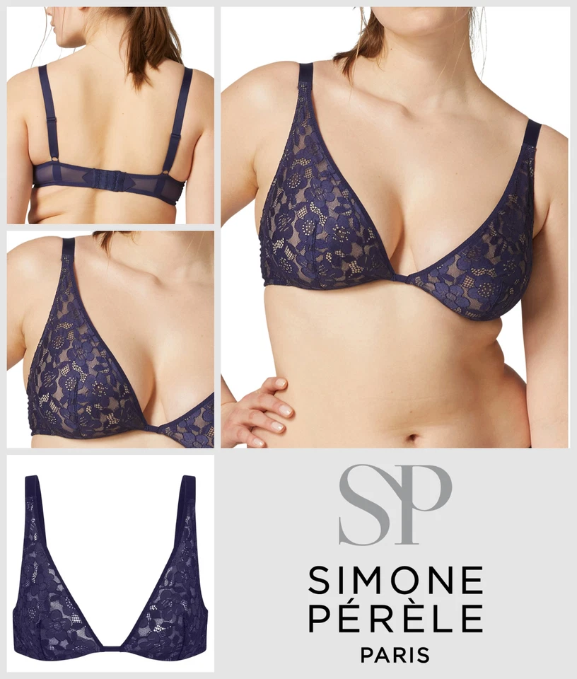 Sujetador Simone Perele UK 32E Marguerite Triángulo Con Aros Semi Transparente - Azul Noche Foto 1 de 4