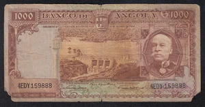 SELTENE PORTUGAL - ANGOLA BANKNOTE - 1000/1000 ESCUDOS - P91 - 1956 - F - Bild 1 von 3