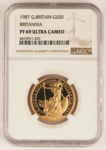 Great Britain UK 1987 BRITANNIA 1/2 Oz Gold £50 Pound Proof Coin NGC PF69 UC - Picture 1 of 4