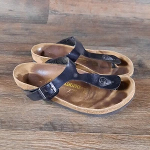 Birkenstock Gizeh Sandals Women’s Size 7 US 40 EU Brown Black Birko-Flor Thong - Picture 1 of 12