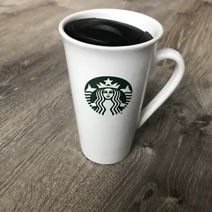 2013 Starbucks Ceramic White Travel Coffee Tea Mug 12 oz With Lid Mermaid Logo - Picture 1 of 6