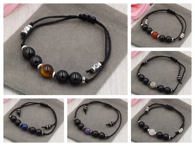 Handmade Natural Tourmaline Crystal Healing Gemstone Cord Bead Bracelet 8mm - Image 1 of 4