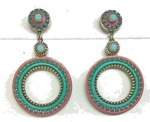 Vintage Large Round Turquoise Hanging Earrings - Picture 1 of 1