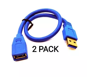 2PACK 1Ft USB 3.0 Cable de extensión Placa de oro Tipo A Macho a Hembra Color Azul - Imagen 1 de 1