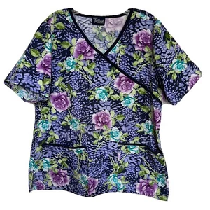 Tafford Scrub Uniform Floral Womens Top Short Sleeve Pullover Size Medium Scrub - Picture 1 of 6