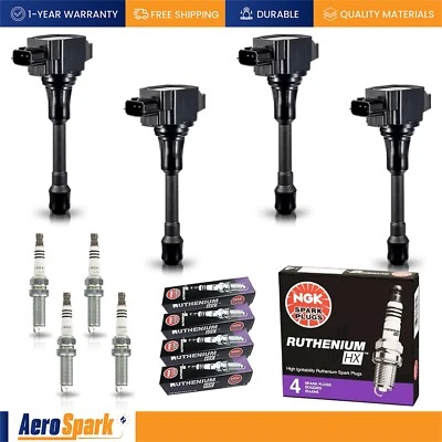 4 Ignition Coil & 4 NGK Ruthenium Spark Plug for Nissan Sentra 2009-2012 2.0L - Image 1 of 4