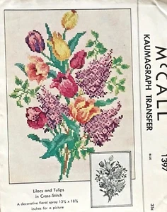 1940er Vintage McCall Flieder und Tulpen Kaumagraph Transf. Kreuzstichmuster 1397 - Bild 1 von 2