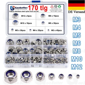 170tlg Sicherungsmutter Stopmuttern Selbstsichernde Muttern M3 - M12 Set DIN 985 - Bild 1 von 16