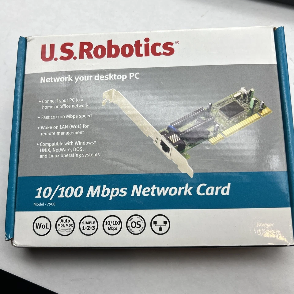NEW USRobotics 10/100 PCI Network Card Fast Ethernet #7900 WIN DOS Linux UNIX - Image 1 of 4