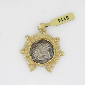Ancient Greek Silver Drachm of Alexander the Great 336-323 BC in 14k Pendant - Picture 1 of 16