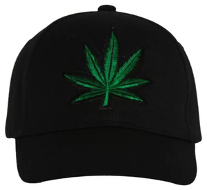 Marijuana Leaf Adjustable Hat Cap - Black - Picture 1 of 3