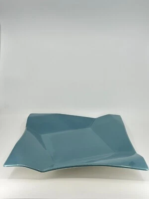 NEW OLD STOCK Pier 1 Imports DIAMOND FOLD BLUE Square Serving Platter 12.5"LxW - Image 1 of 4