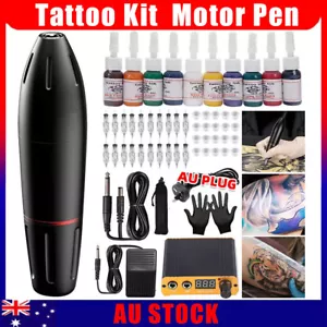 Professional Motor Pen Tattoo Kit Color Inks Power Supply with Needle Machine AU - Picture 1 of 23
