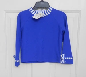 NWT Florence Eiseman Long Sleeve Blue Rash Guard Striped Bow Trim sz 4 - Picture 1 of 1
