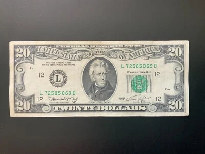 1974 $20 DOLLAR BILL L72585069D - Image 1 of 4