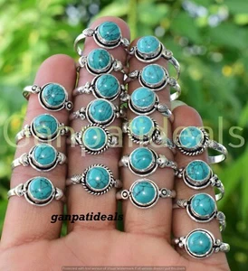 Sale !! Turquoise Gemstone Ring 5pcs Wholesale Lots 925 Silver Plated Jewelry - Picture 1 of 4