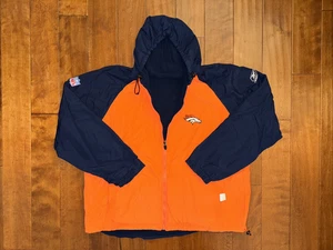 Vintage Denver Broncos Jacket Mens 2XL Blue Orange Reebok NFL Reversible Fleece - Picture 1 of 24