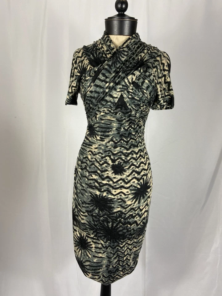 Tracy Reese Size Small Petite Animal Print Brown Midi Gathered Front Dress  - Image 1 of 4