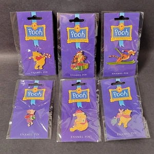 Vtg 6 Disney Pins Winnie the Pooh 100 Acre Collection Christmas Series PA - Picture 1 of 8