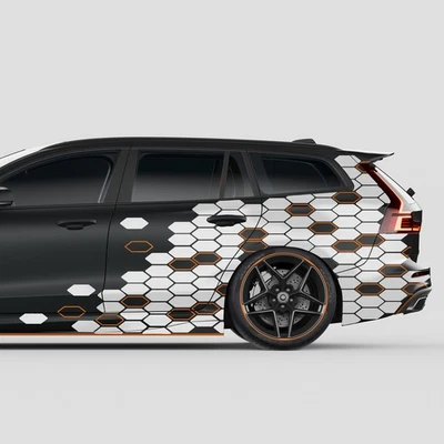 Waben Aufkleber 2er Set je 200x60cm Auto Motorrad Bus Dekor KX083-03 Weiß Orange - Bild 1 von 4