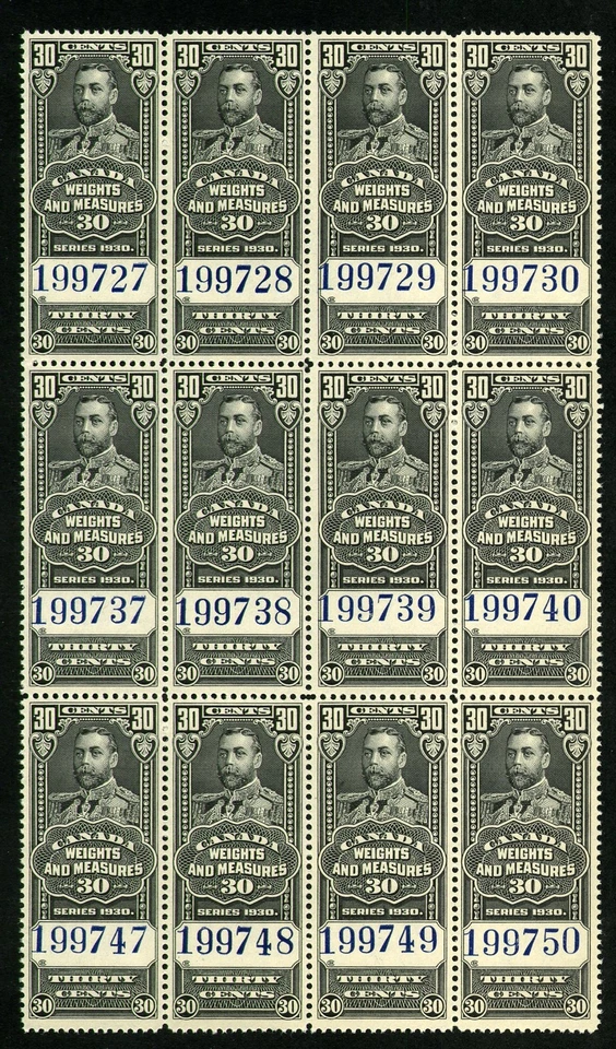CANADA Revenue FWM64 - NH - BLK of 12 - 30¢ Black Weights & Measures (.051) - Image 1 of 1