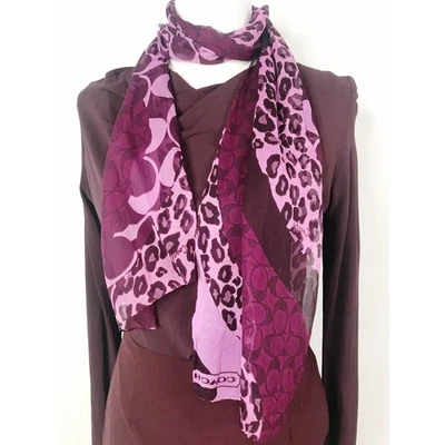 Bufanda Coach para mujer púrpura seda estampado animal logotipo de guepardo transparente 58 X 9,5 pulgadas Foto 1 de 4