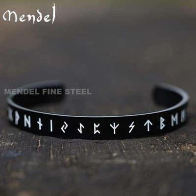 Brazalete brazalete runa acero inoxidable negro vikingo nórdico nórdico Mendel para hombre Foto 1 de 4