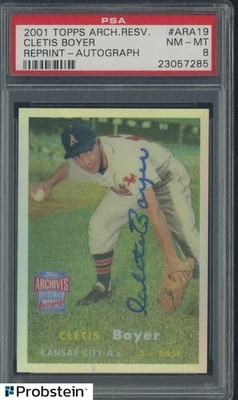 2001 Topps Archives Reserve Reprint #ARA19 Cletis Boyer A's AUTO PSA 8 NM-MT - Image 1 of 2