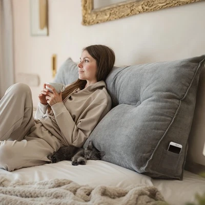 B-Ware Björn&Schiller Rückenkissen grau, 100 cm - Lesekissen für Bett und Sofa - Bild 1 von 4