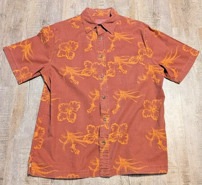 Camisa Hawaiana Croft & Barrow | Para Hombre Talla M | Naranja Quemado Floral | 100% Algodón Foto 1 de 4