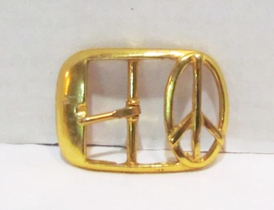 SIMBOLO SIGNO DE PAZ VINTAGE DAMAS MUJERES DORADO HEBILLA DE CINTURÓN HIPPIE HIPPIE Foto 1 de 2