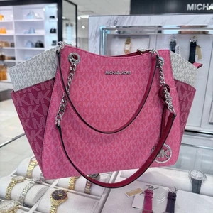 Michael Kors Jet Set Travel Large Chain Shoulder Tote MK Logo Bag Dark Raspberry - Picture 1 of 13